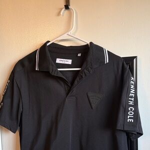 Kenneth Cole Men's Black Polo Shirt with White Accents